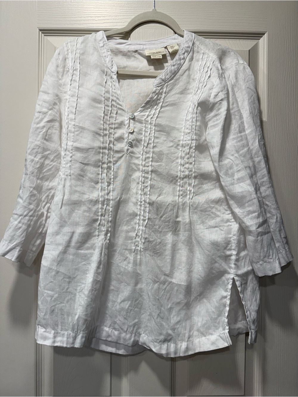 Women’s Cynthia Rowley White 100% Linen Pintuck Tunic Top -